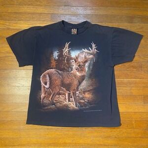 Vintage 1993 3D Emblem Big Buck Nature Graphic T-Shirt Men's Small